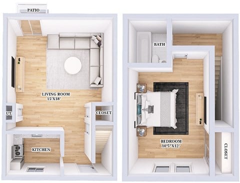 Floor plan for 1 bed, 1 bath, 870 sqft